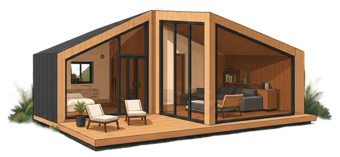 Illustration of a modern deck cabin fabricated by Duadan